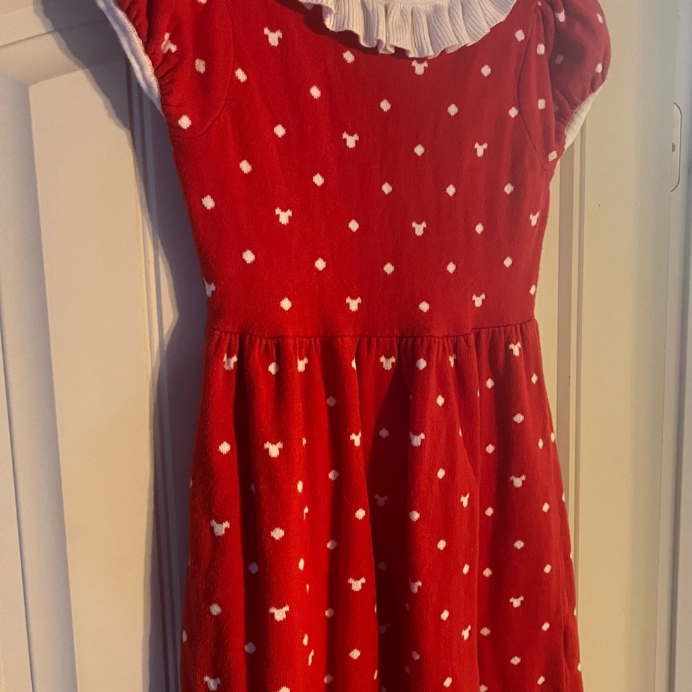 Minnie Mouse Disney Dress with White Polka Dots red knit